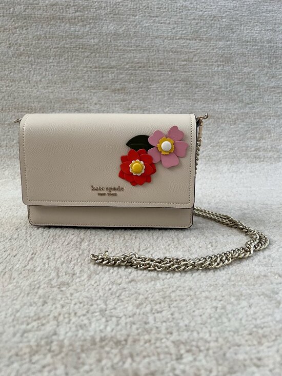kate spade Handbags - Kate Spade Petal Flap Chain Wallet Crossbody Bag Floral Applique Beige Cream